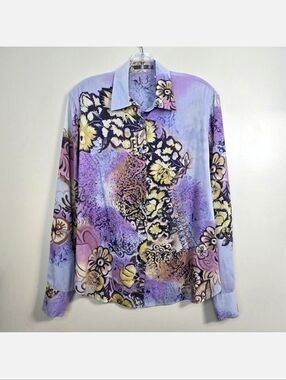 🔥ABSOLUTE FINAL💲⬇️💜ETRO🇮🇹 Purple & Yellow Floral Button Down, Size 48 ~ EUC